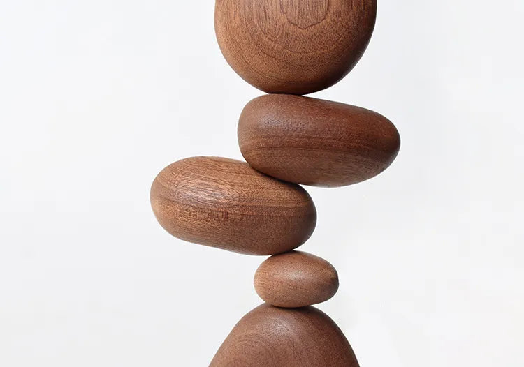 Nordic Solid Wood Balancing Stone Sculpture – Minimalist Zen Puzzle Decor