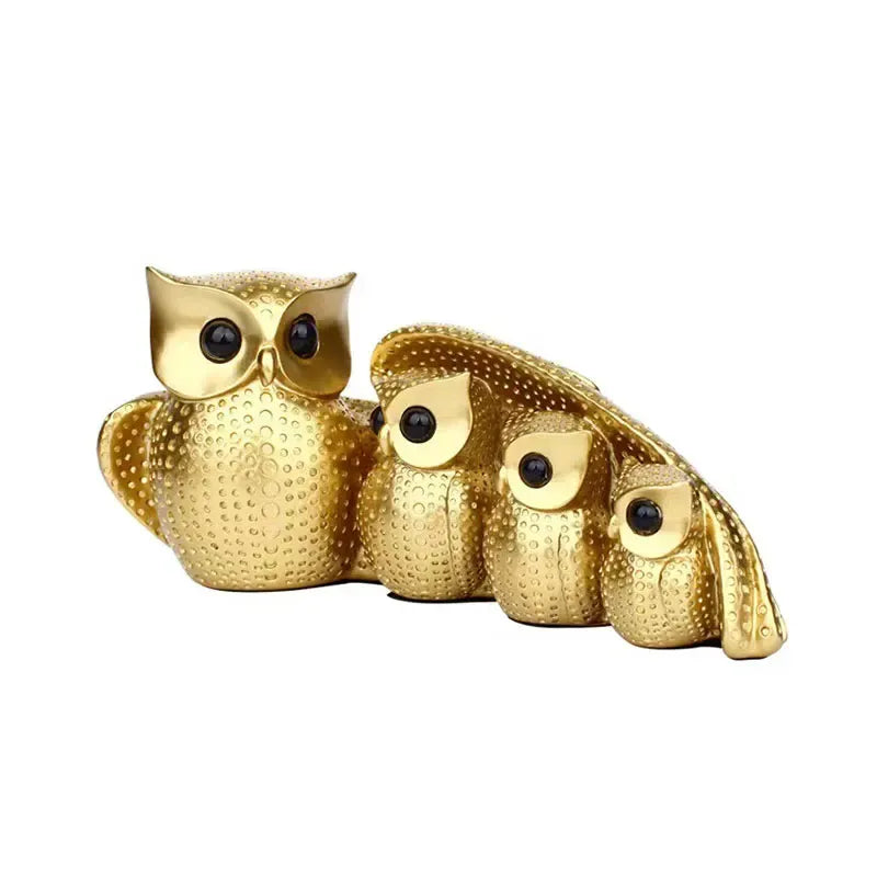 Golden Owl Family Statue – Decorative Owl Figurine Home Decor Sculpture