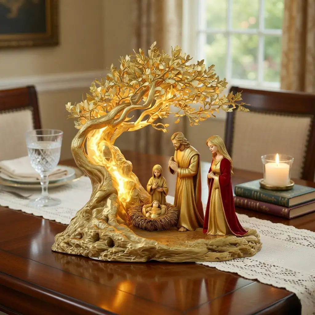 Jesus & Tree of Life Acrylic Statue – Holy Family Newborn Home Ornament