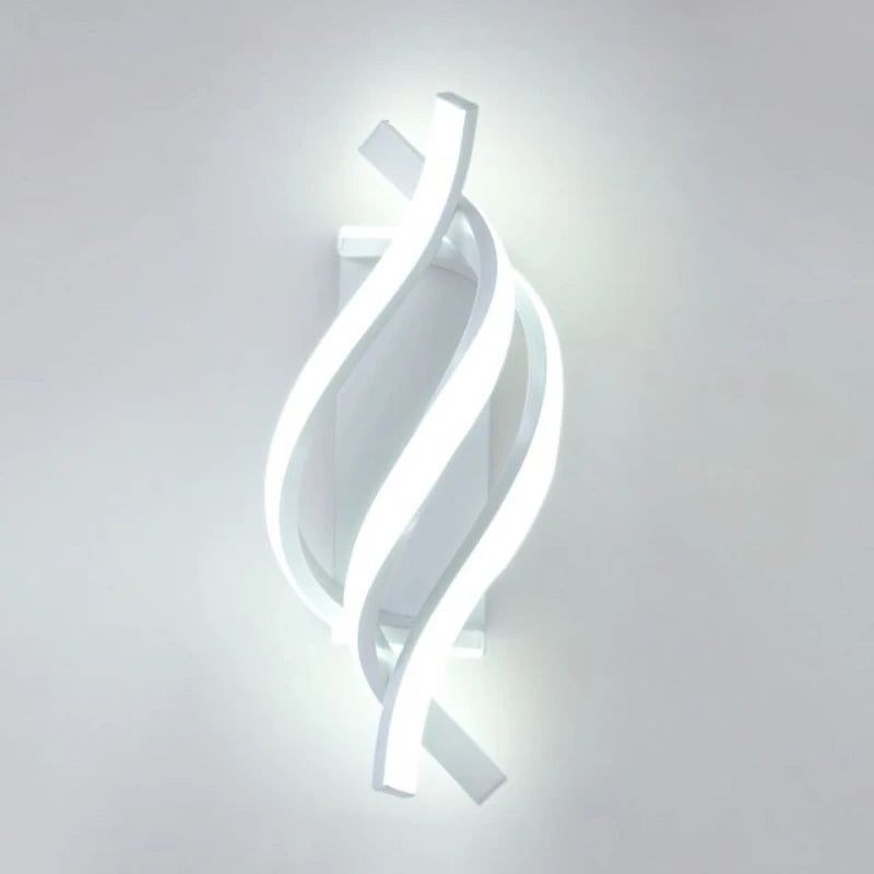 Modern wall-mounted light fixture with a white, wavy design on a gray background