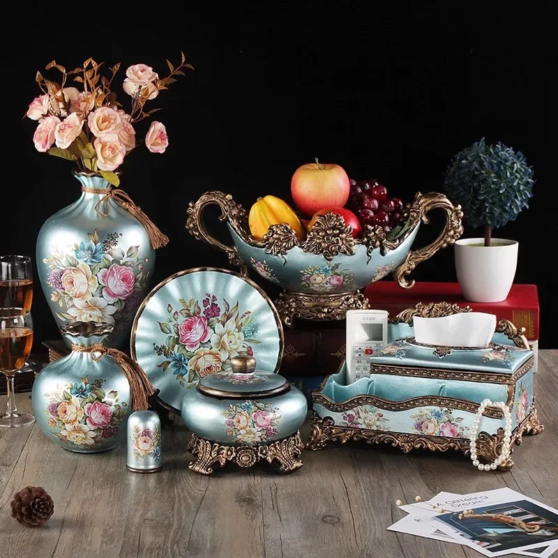 4-Piece Nordic Ceramic Vase Set Modern European Tabletop Decor Accessories - Turquoise blue