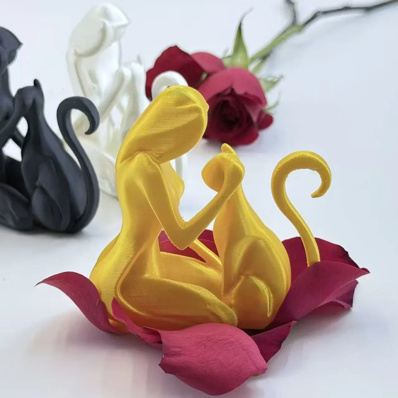 Ceramic Hug Cat Woman Statue Creative Desktop Ornament for Cat Lovers - Silver