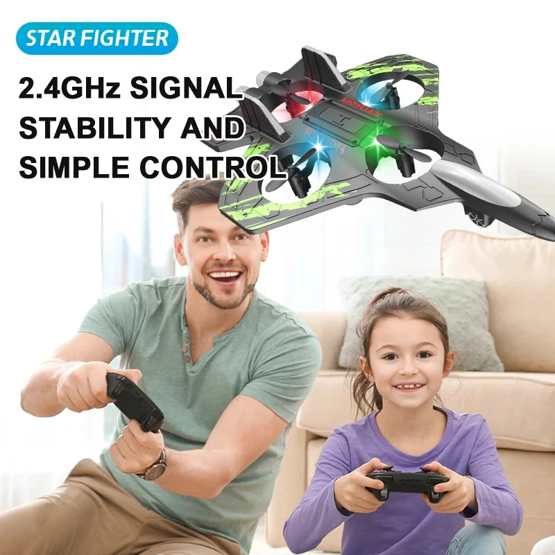 2.4G RC Fighter Stunt Plane LED Foam Glider & Hovering UAV Helicopter