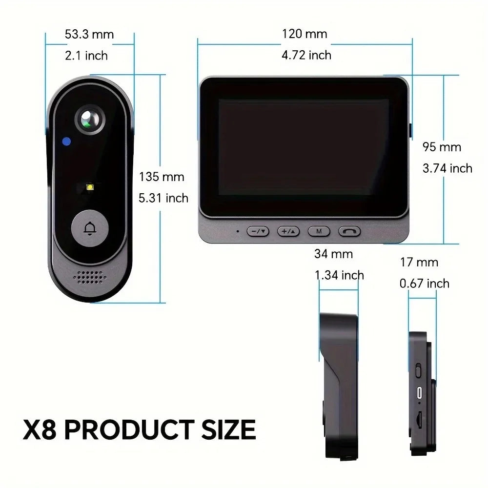 1080P Wireless WiFi Video Doorbell 4.3" IPS Screen & IR Night Vision