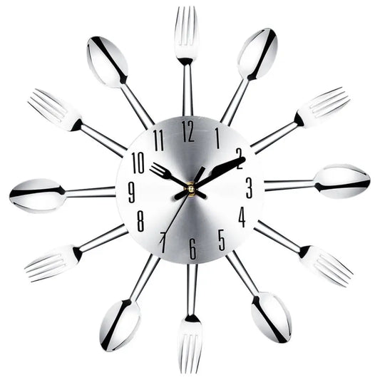 Stainless Steel Utensil Kitchen Wall Clock – Silent Movement