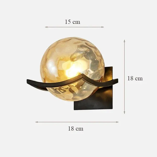 Wall light fixture with dimensions indicated on a white background