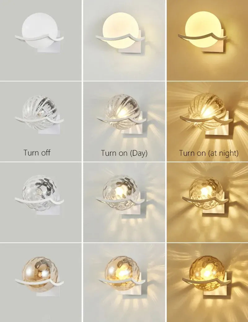 Wall-mounted light fixture showing different lighting conditions.