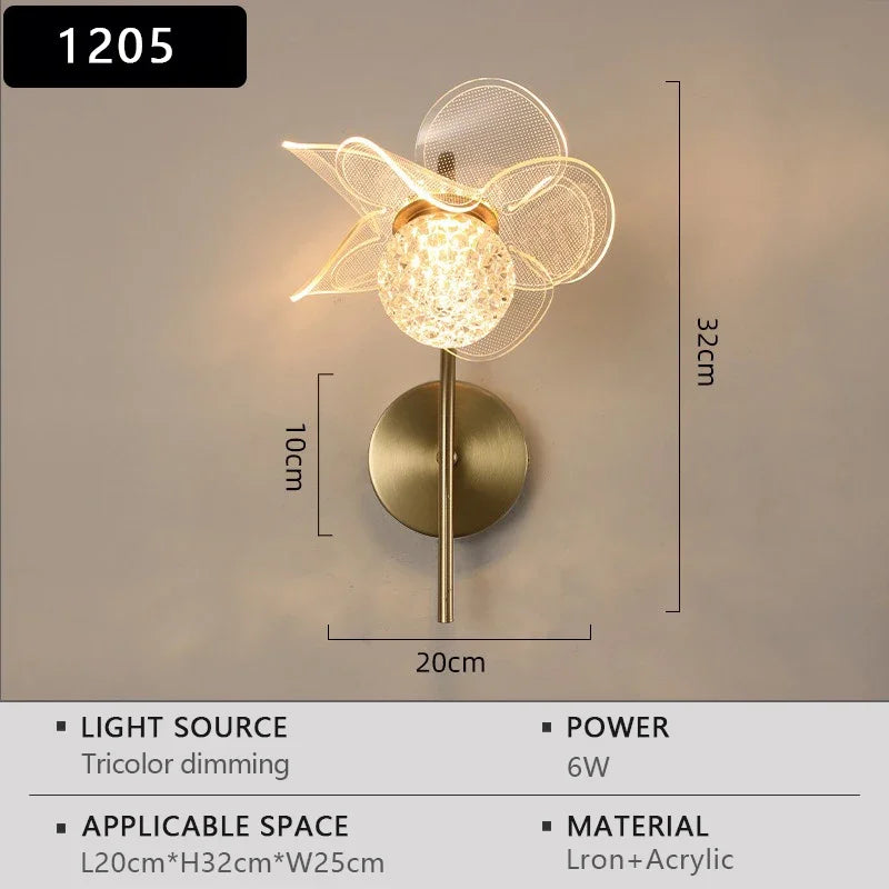 Wall-mounted light fixture with dimensions and specifications on a gray background