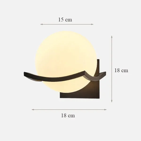 Wall lamp with dimensions indicated on a white background