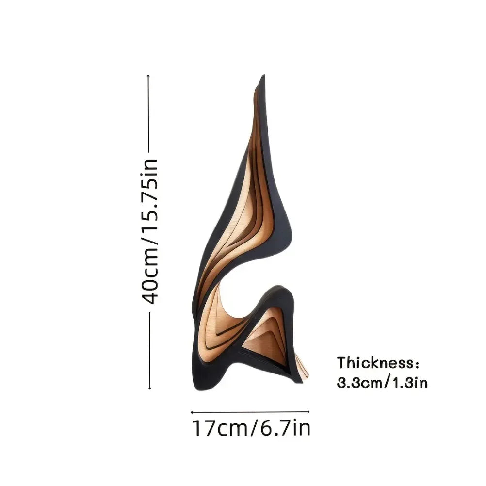 Abstract Wooden Streamline Sculpture – Minimalist Modern Art Statue for Bookshelf, Desk & Home Decor - 40cm