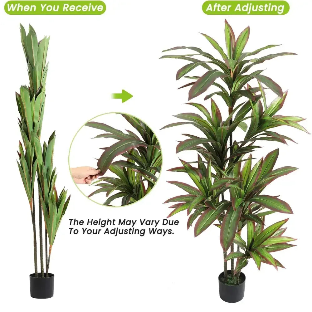 Adjustable Artificial Dracaena Plant | 120cm/150cm Tall Fake Tree in Pot for Home & Office - 1.2m Green-red