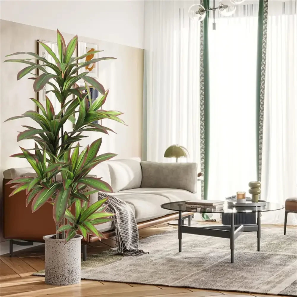 Adjustable Artificial Dracaena Plant | 120cm/150cm Tall Fake Tree in Pot for Home & Office - 1.2m Green-red