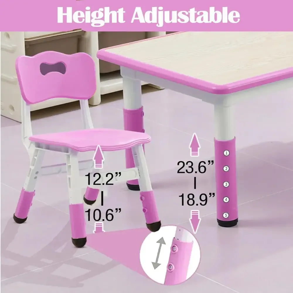 Adjustable Kids Table & 6 Chairs Set Graffiti Desktop Arts & Crafts Table - Pink
