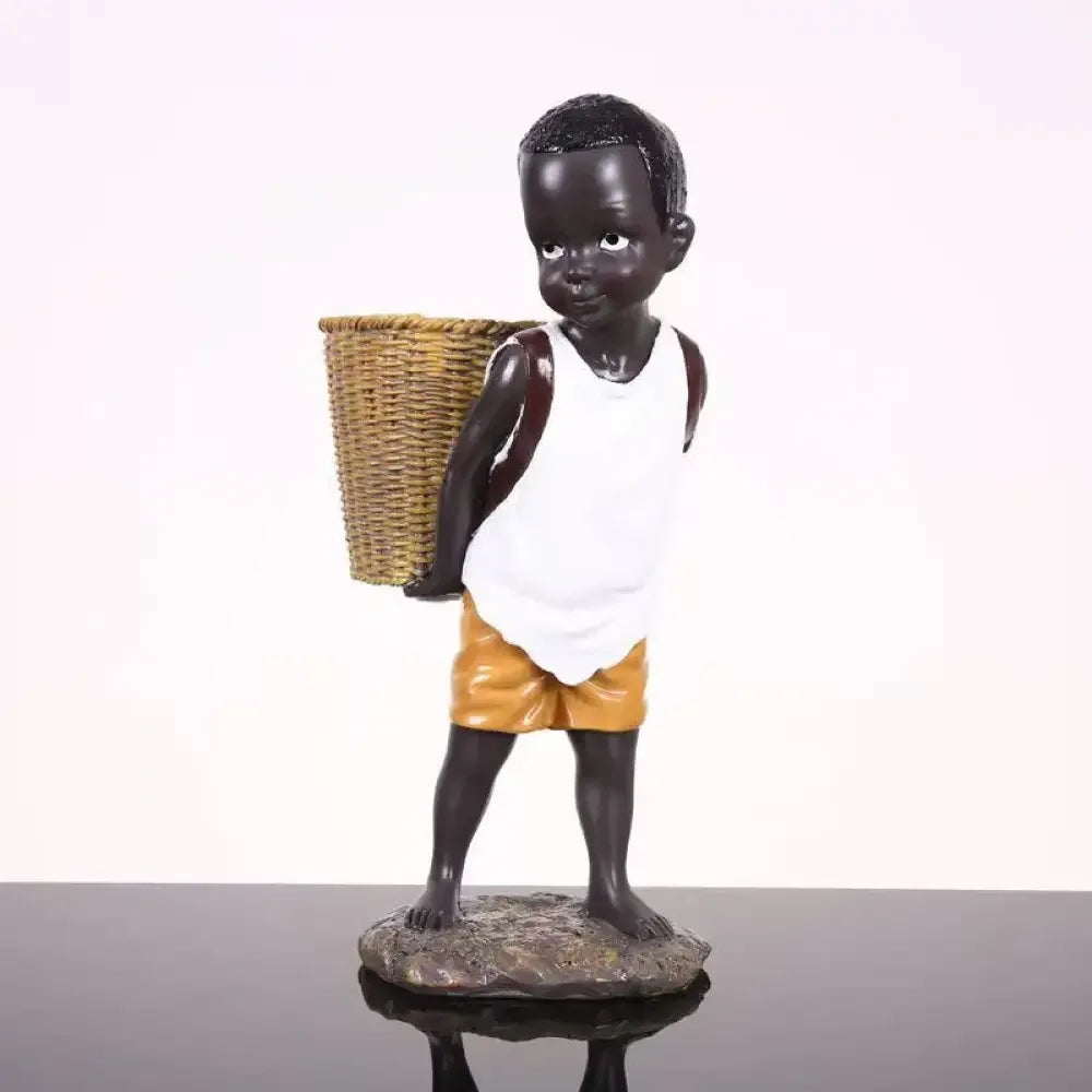 African Figurine Little Boy Tribal Kid Statue Sculpture - A
