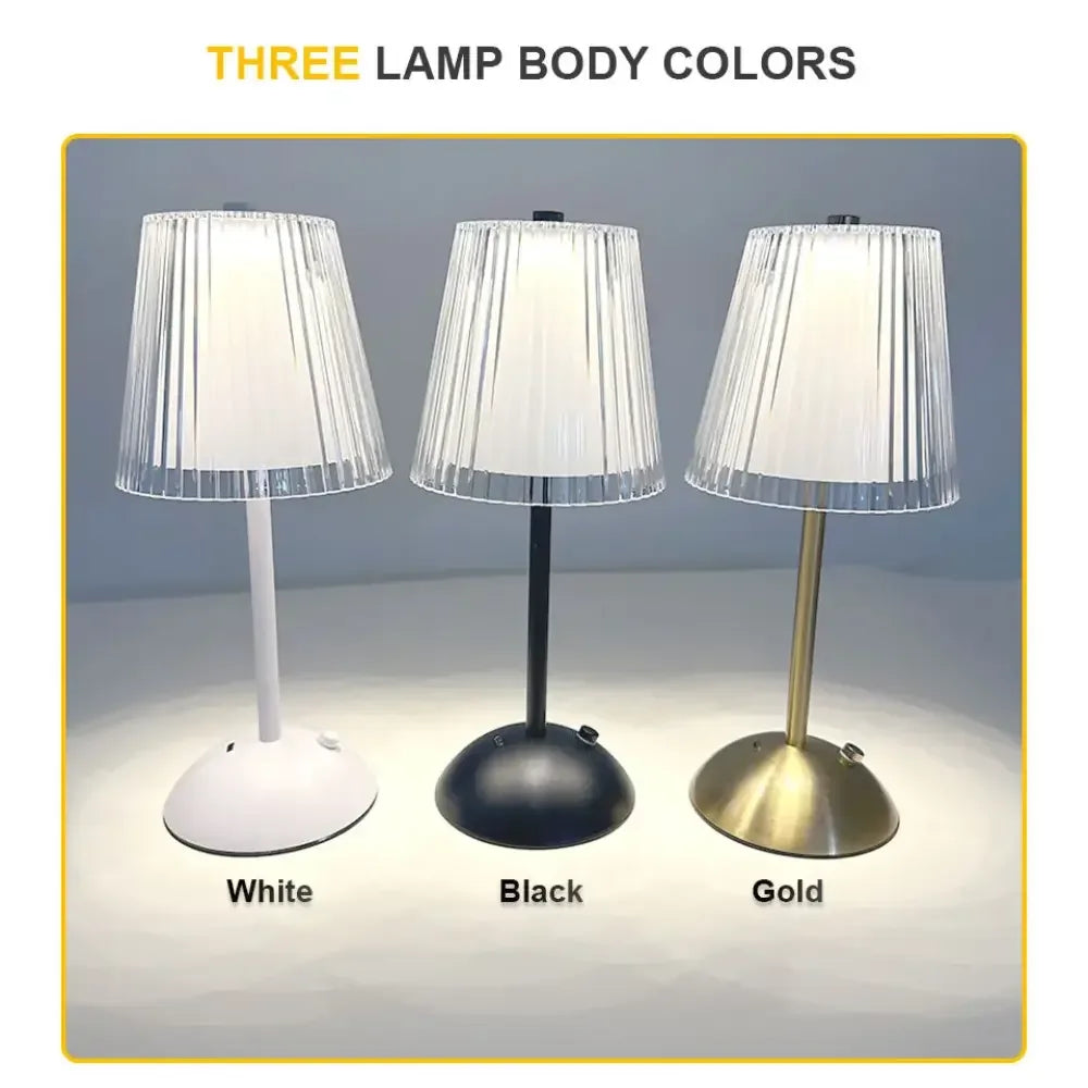 Alloy Touch Sensor LED Table Lamp Rechargeable, 3 Colors Dimmable Bedside & Bar Light - Golden