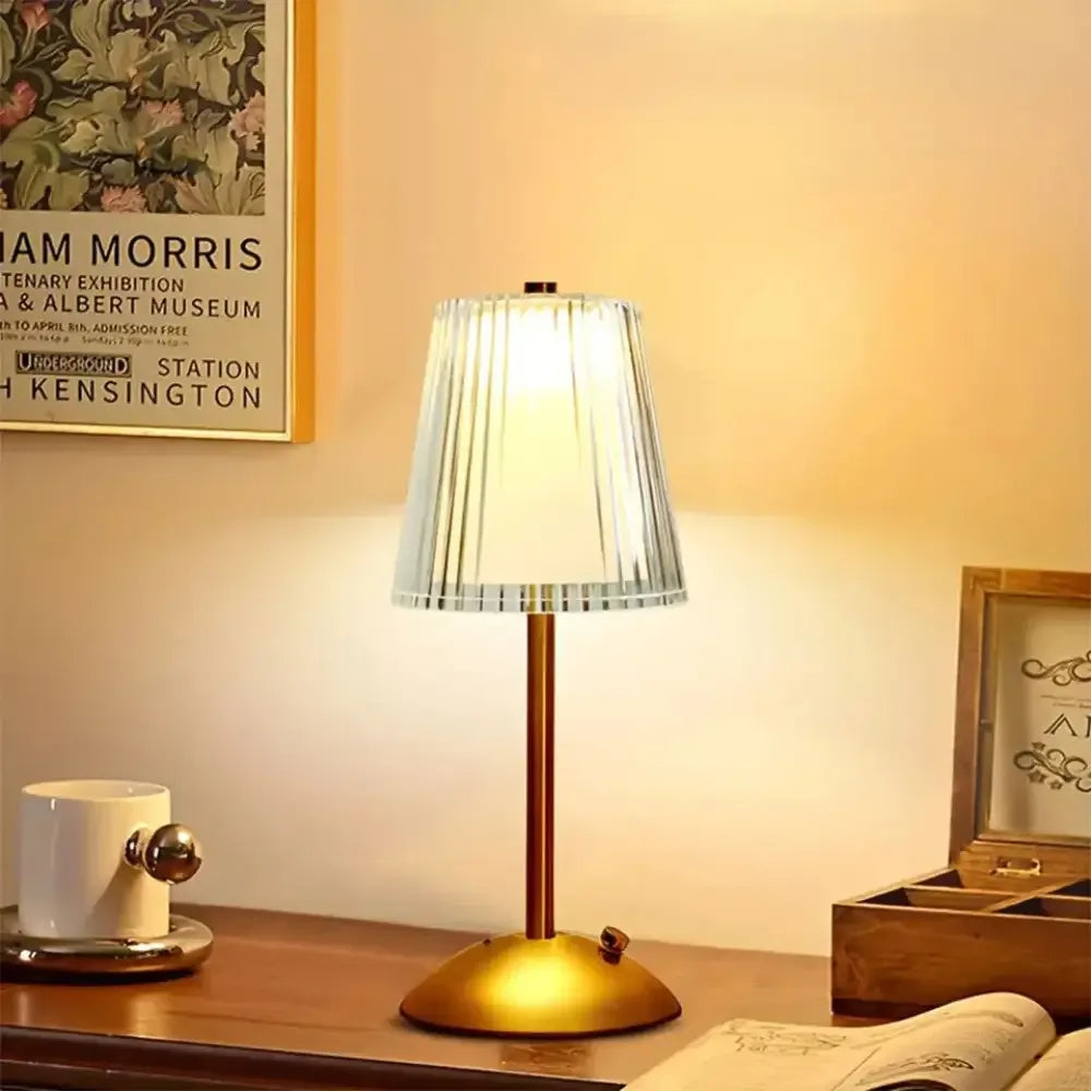 Alloy Touch Sensor LED Table Lamp Rechargeable, 3 Colors Dimmable Bedside & Bar Light - Golden
