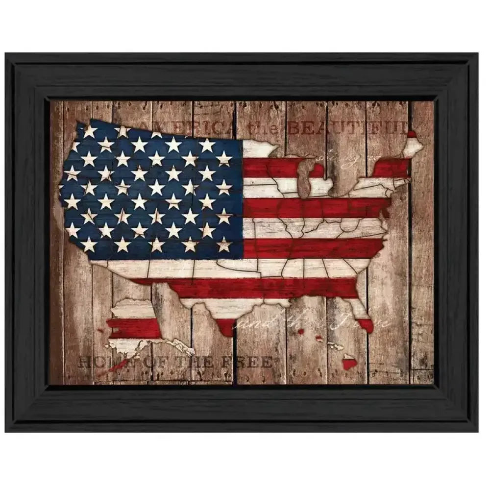 America the Beautiful Framed Wall Art 14x18" Black Frame Inspirational Decor -