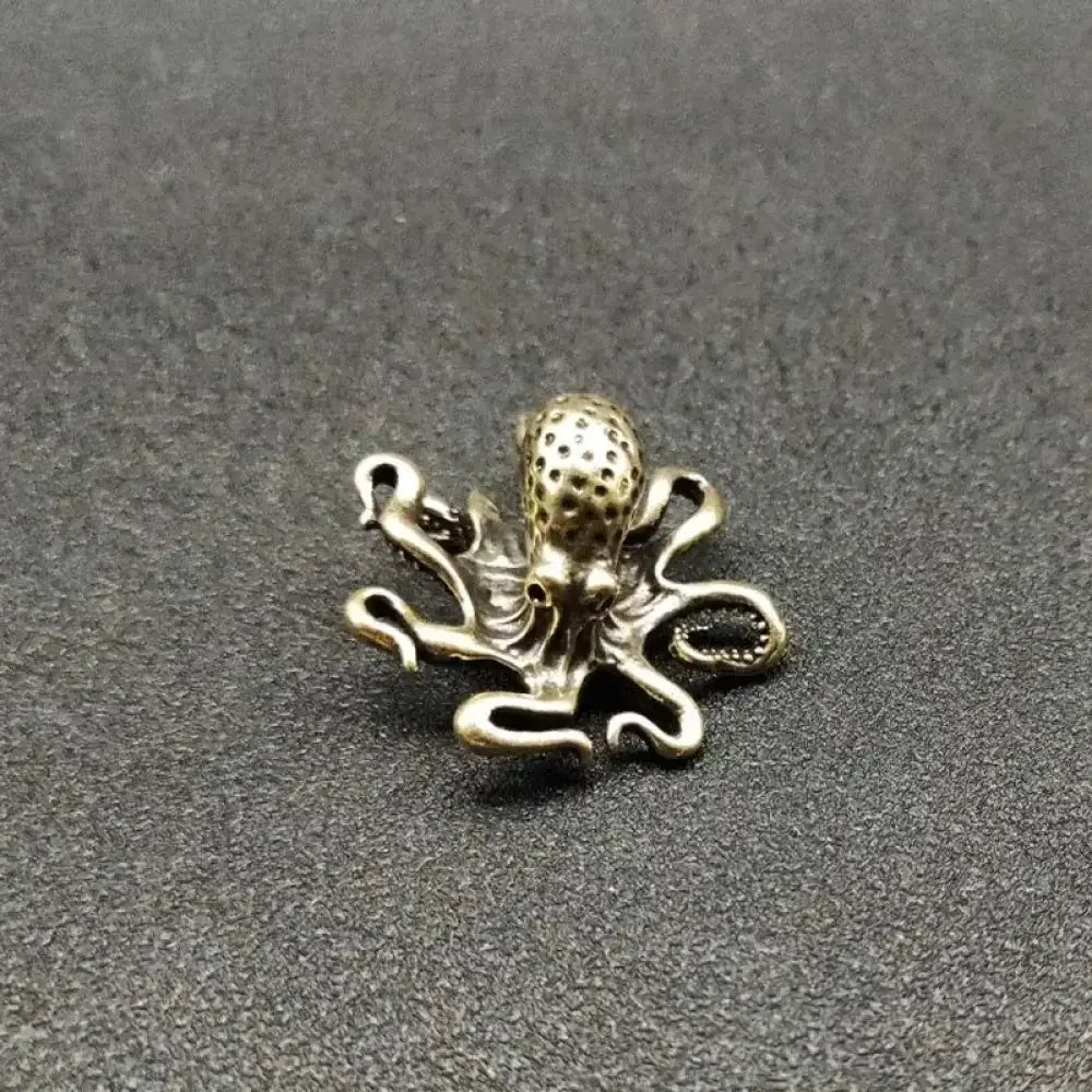Antique Brass Octopus Figurine Solid Copper Miniature Desk Decor & Tea Pet -