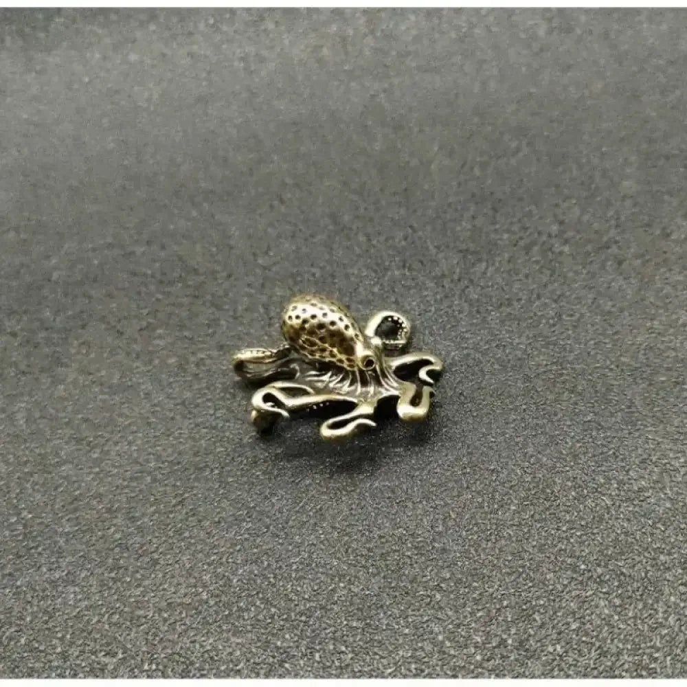 Antique Brass Octopus Figurine Solid Copper Miniature Desk Decor & Tea Pet -
