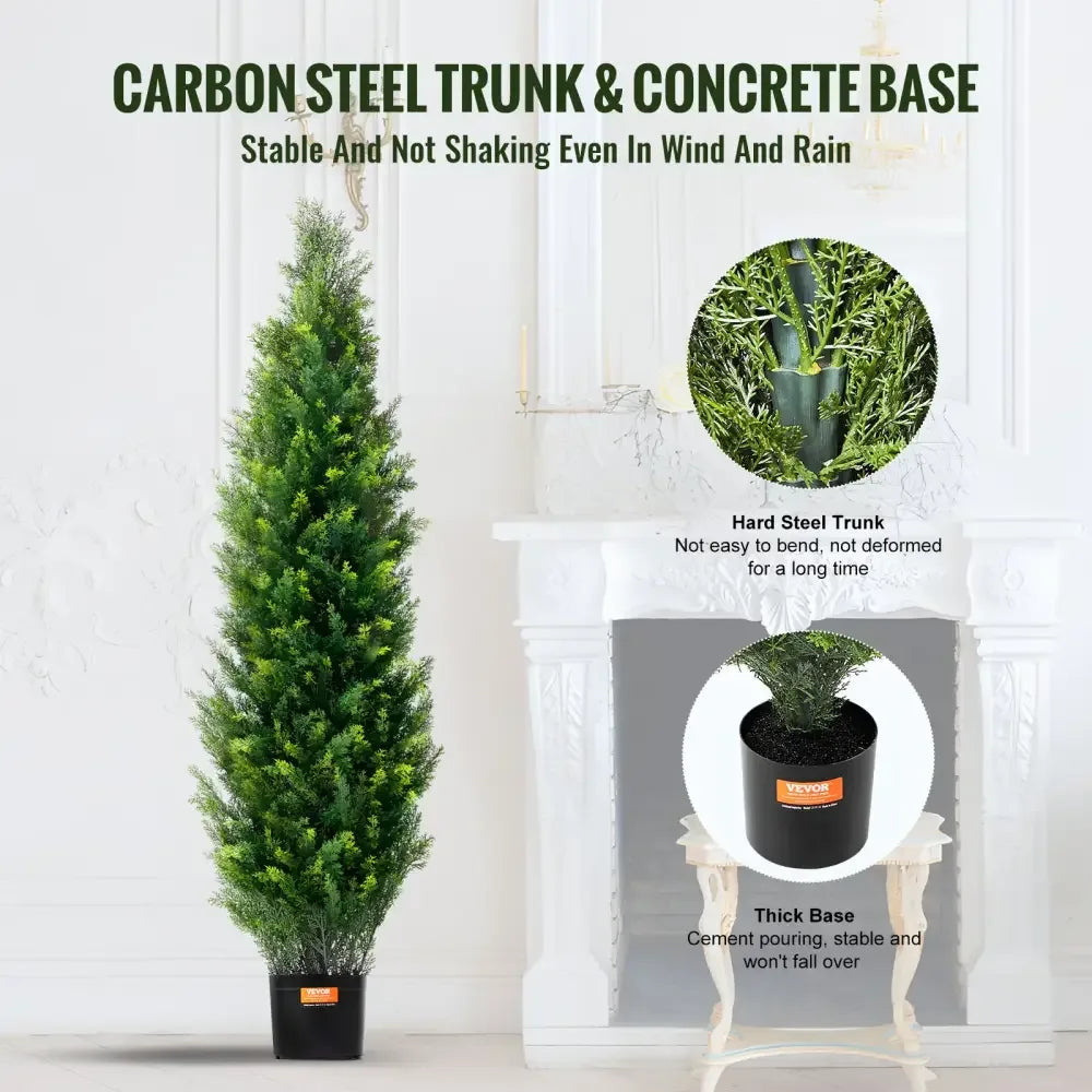 Artificial Cedar Topiary Tree | Evergreen Fake Pine Cypress Set for Home & Outdoor - 36 inch
