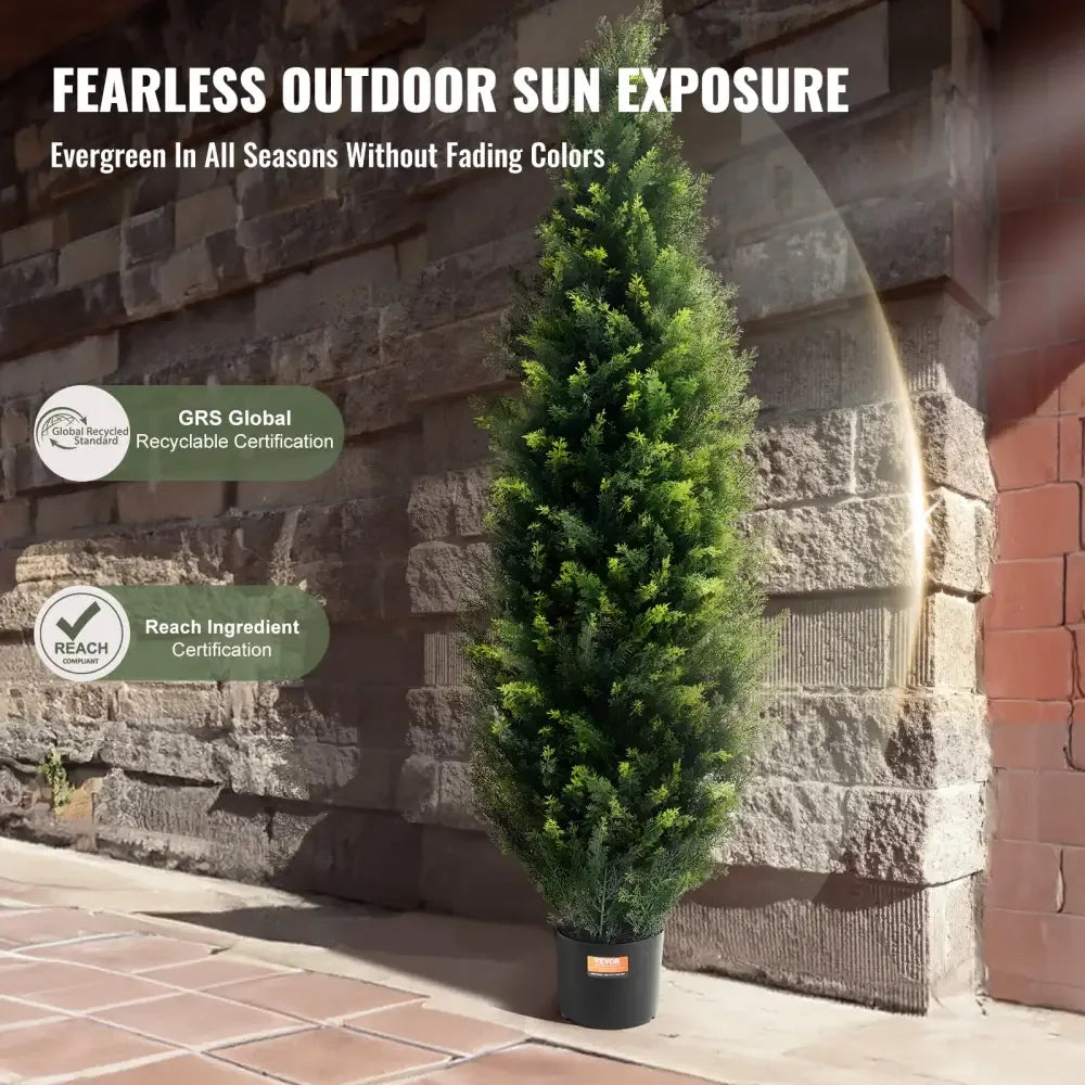 Artificial Cedar Topiary Tree | Evergreen Fake Pine Cypress Set for Home & Outdoor - 36 inch