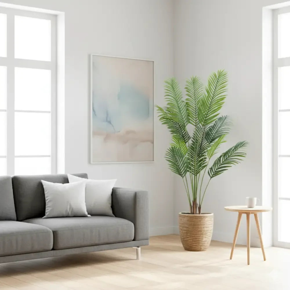 Artificial Tropical Palm Tree Detachable Trunks, Realistic Leaves & Cement Base -