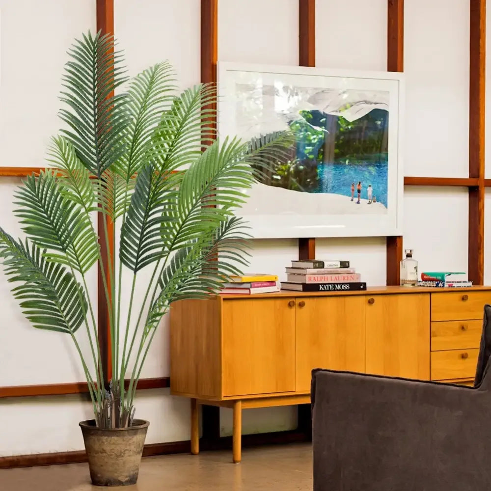 Artificial Tropical Palm Tree Detachable Trunks, Realistic Leaves & Cement Base -