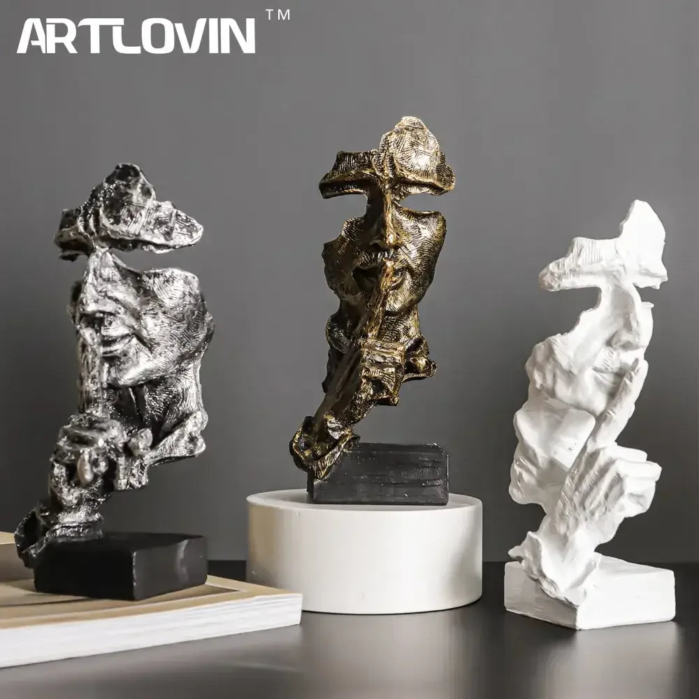 ARTLOVIN Vintage Thinker Figurine Abstract Face Art Sculpture - A -white