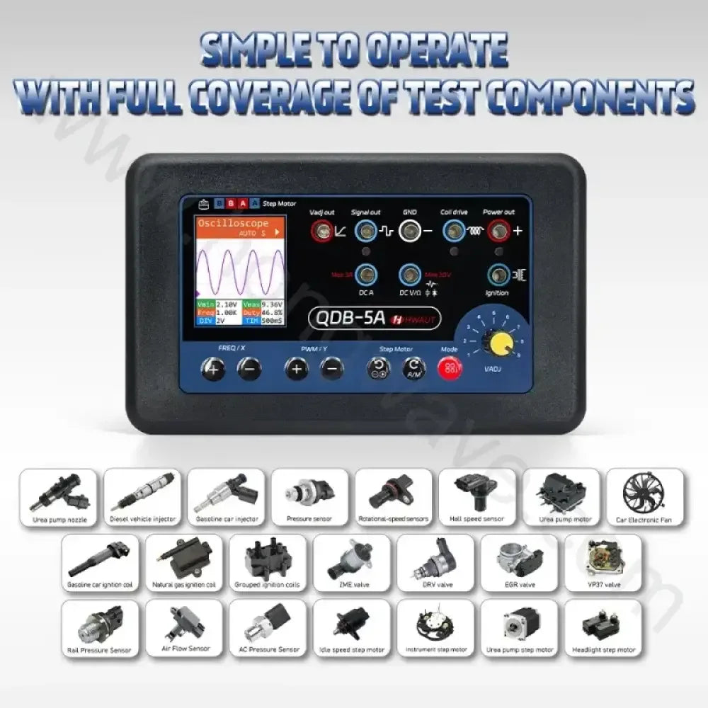 Automotive Actuator Tester with Oscilloscope, Multimeter, PWM Signal Generator & Ignition Coil Driver -