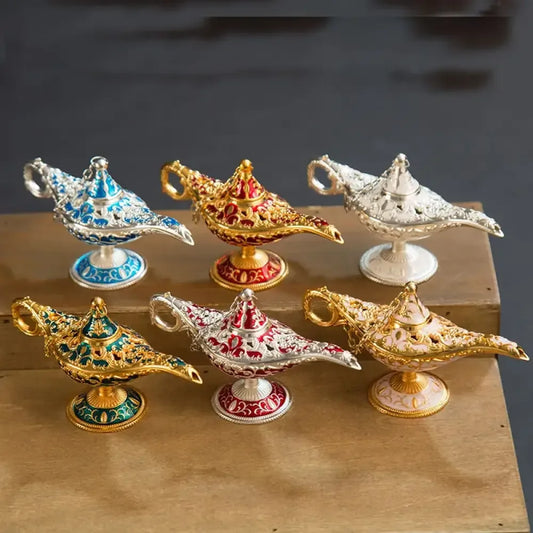Classic Rare Hollow Legend Aladdin Magic Genie Lamps Incense Burners Retro - A