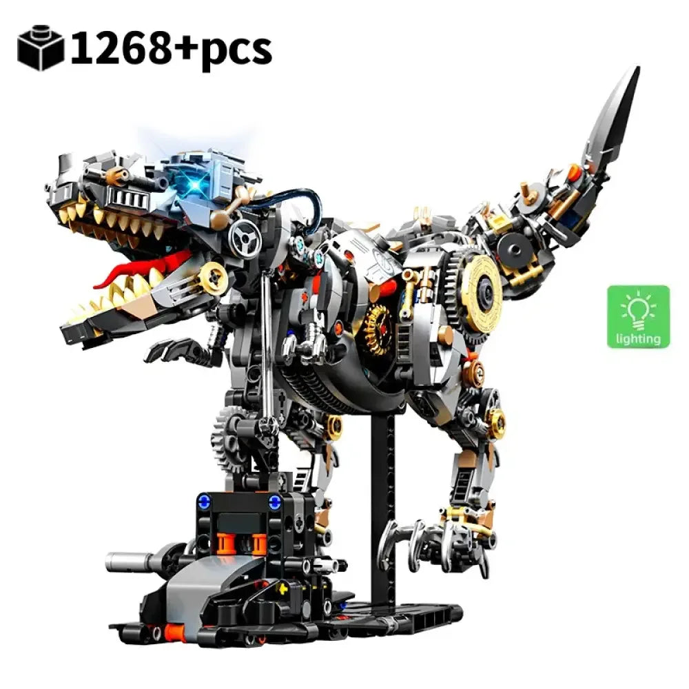 Creative Jurassic Mechanical T-Rex Building Blocks Kit Light-Up Dinosaur Model Assembly Toy - 1268pcs