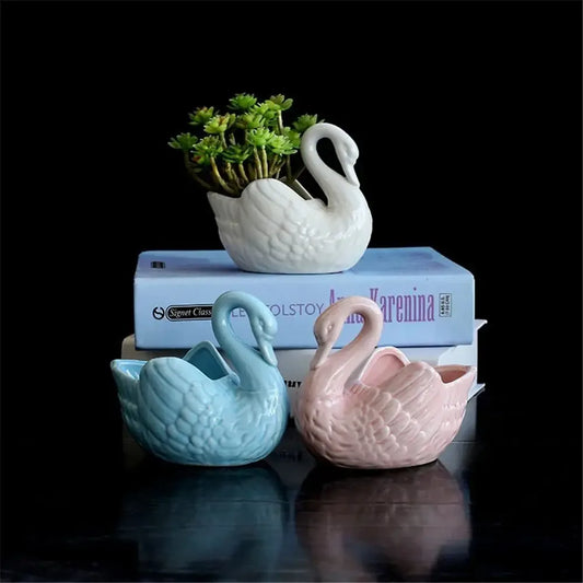Creative Swan Candlestick Flower Pot Wedding Gift Key Holder - Pink