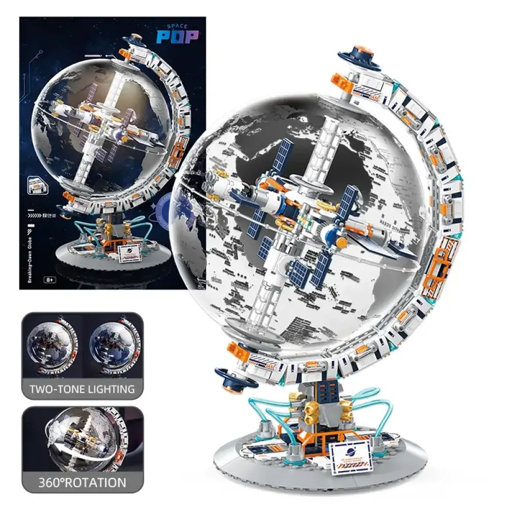 Creative Transparent Globe Space Station Building Blocks High Tech Construction Brick Set -