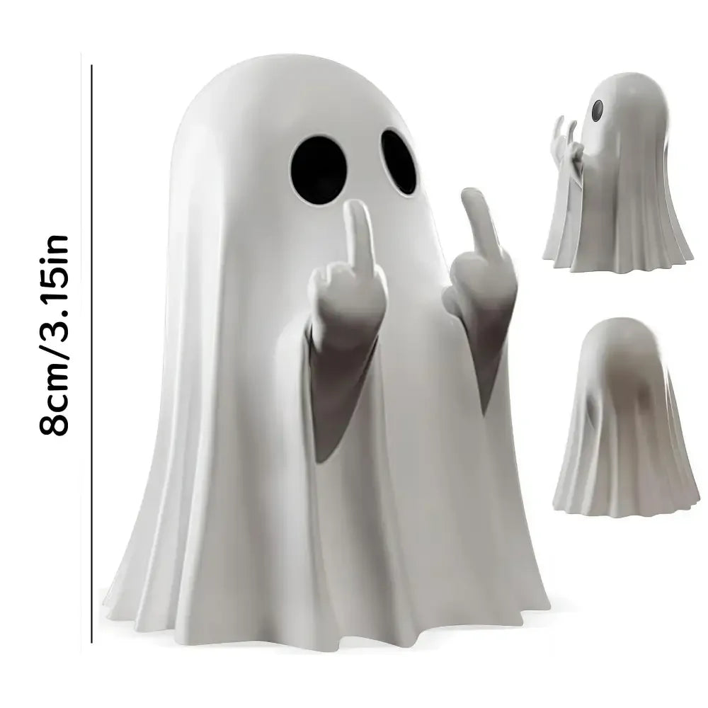 Cute Middle Finger Ghost Statue Funny Halloween Decor & Table Centerpiece - White