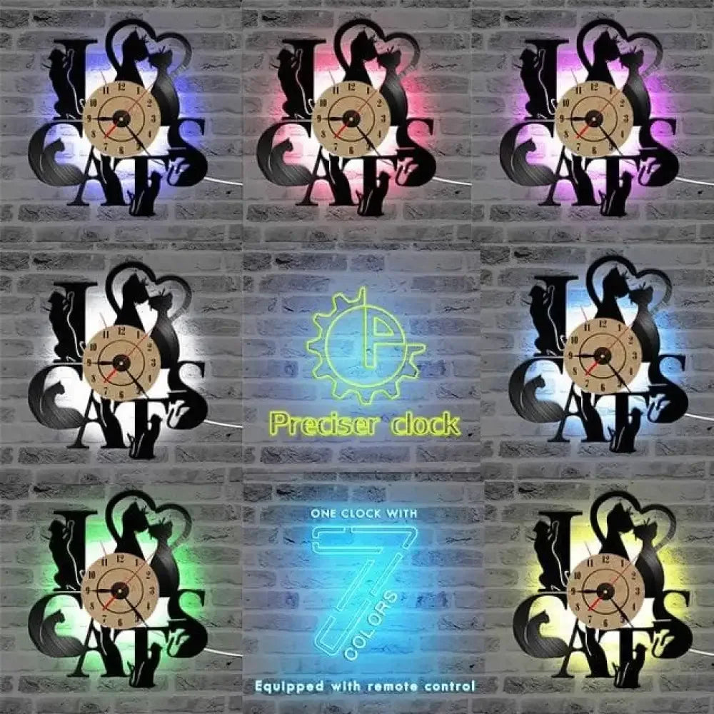 Decorative LED Cat Clock - Wood with LED