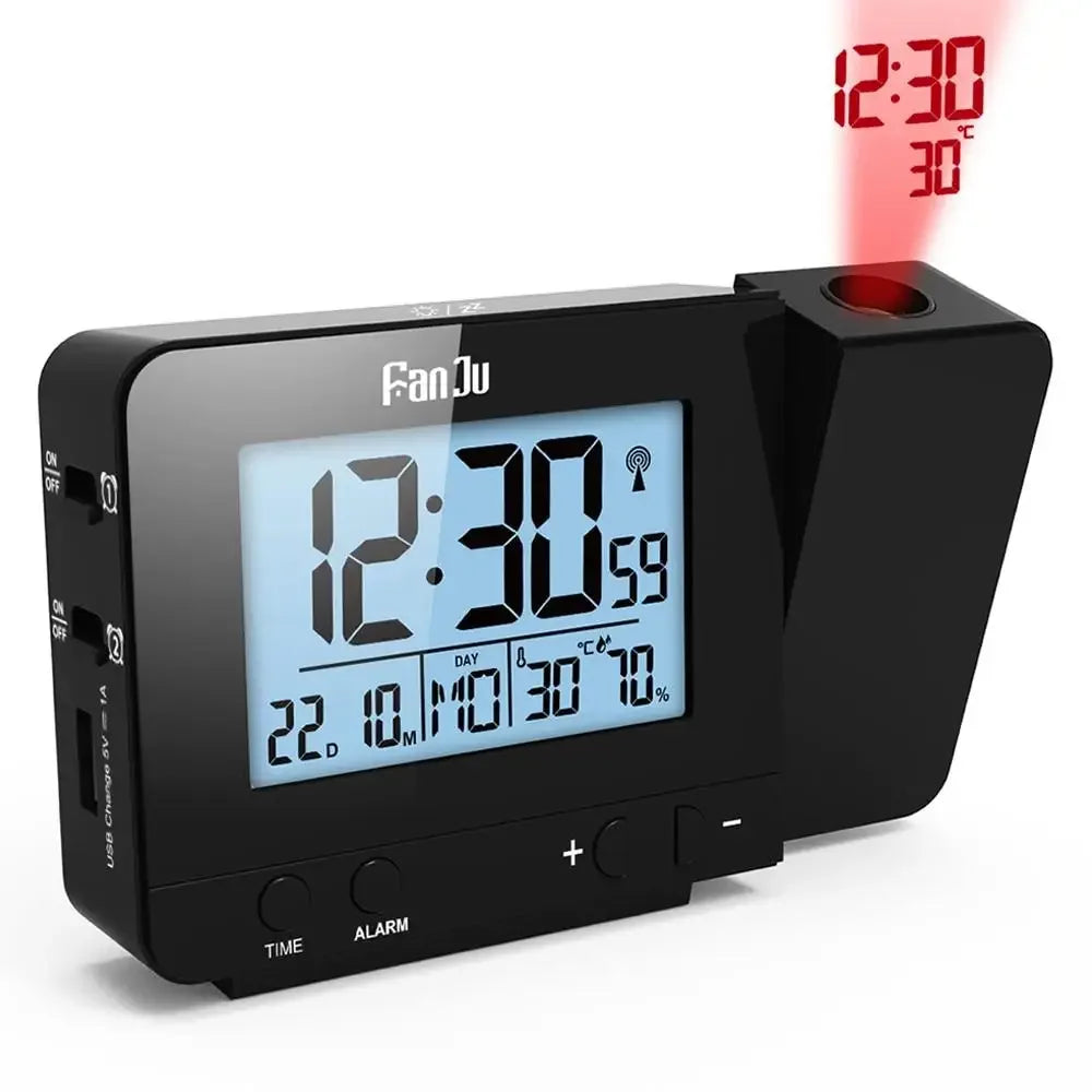 Digital Projection Alarm Clock with USB Charger | Dimmable LED Display, Thermometer & Dual Alarm -