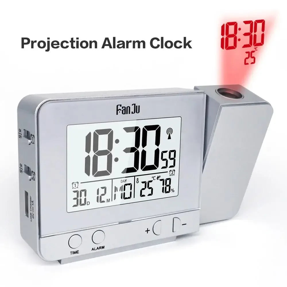 Digital Projection Alarm Clock with USB Charger | Dimmable LED Display, Thermometer & Dual Alarm -