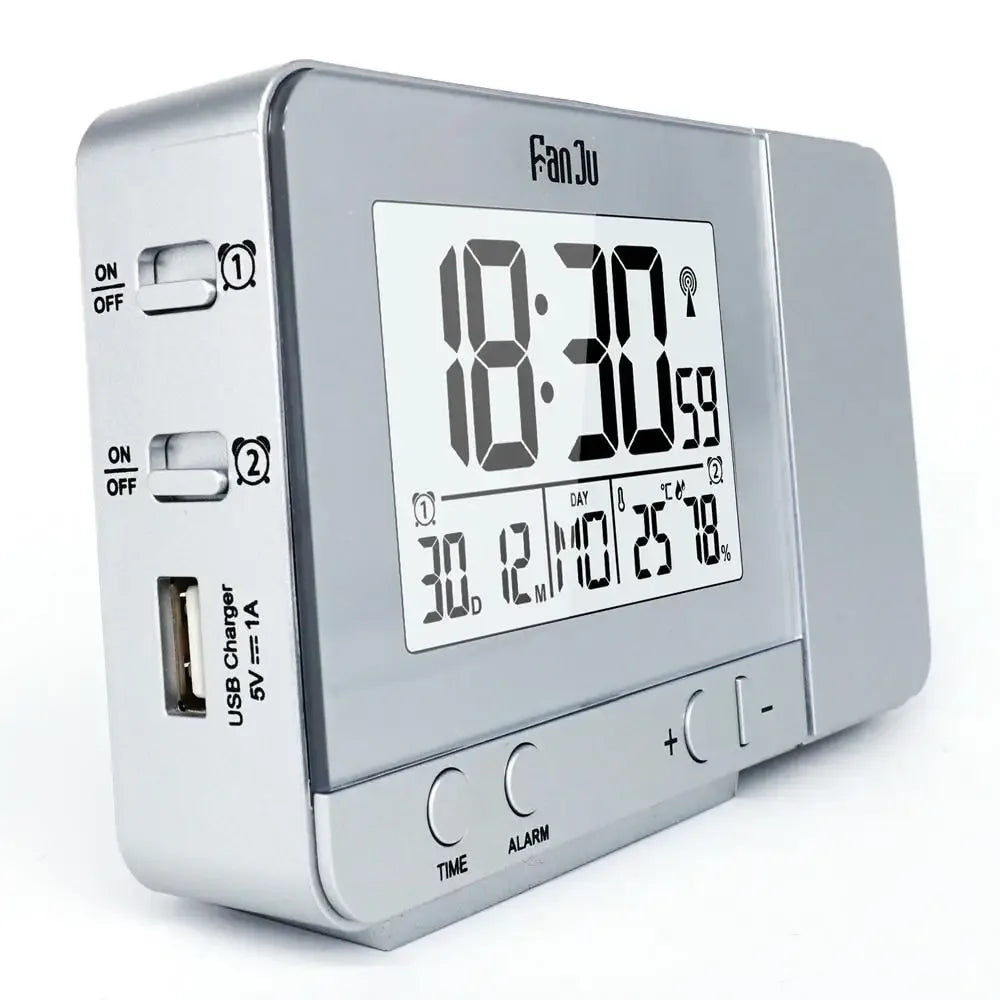 Digital Projection Alarm Clock with USB Charger | Dimmable LED Display, Thermometer & Dual Alarm -