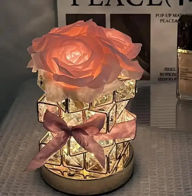 Rosenwürfel Kristall-LED-Atmosphärentischleuchte – Ewige Rosen-Nachtlicht-Geschenk