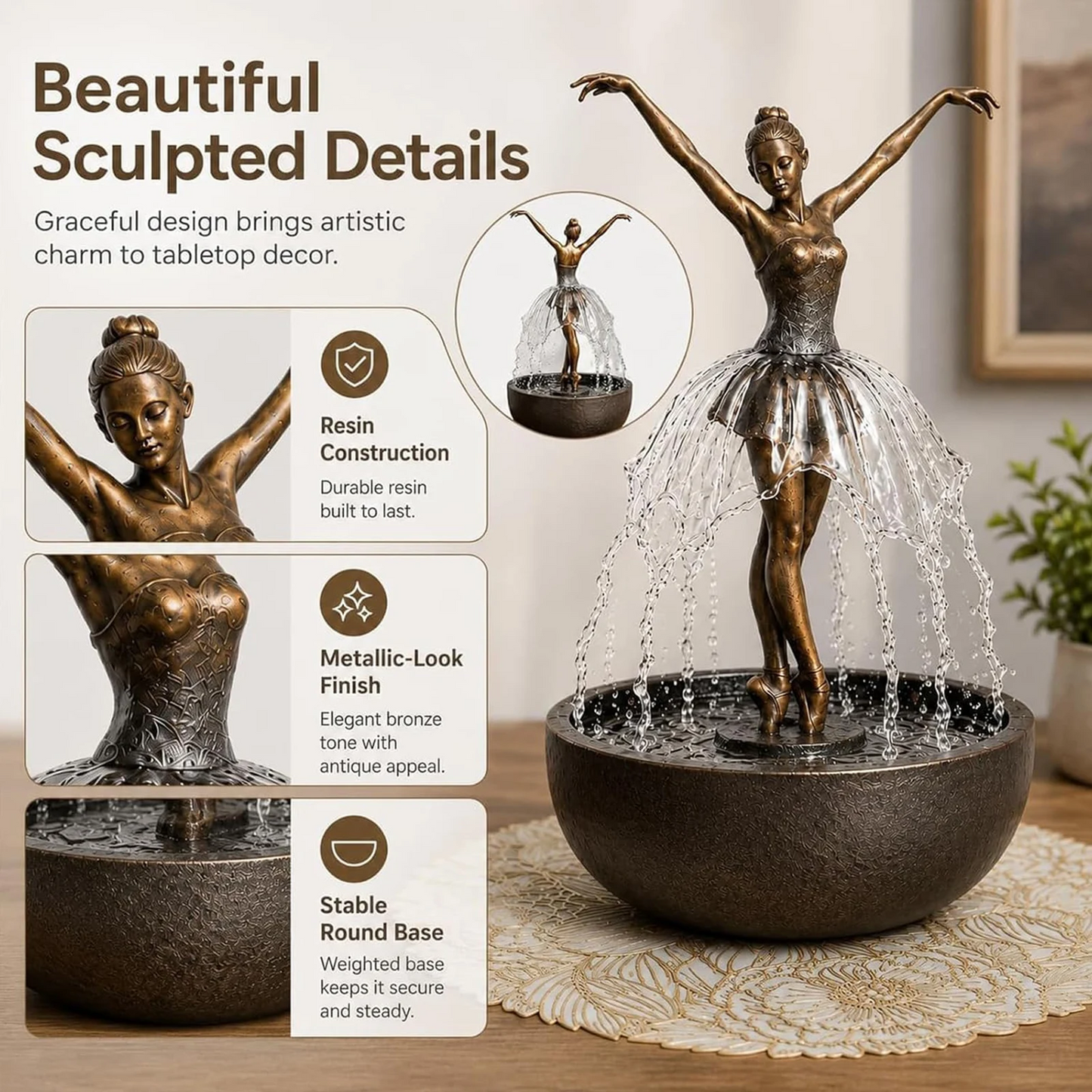 🔥Limited Time Deal - Ballet Dancer Tabletop Water Fountain