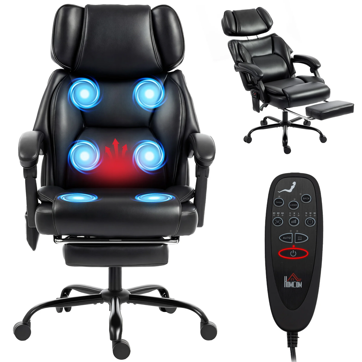 Premium Massage Office Chair with Heat & Footrest, Black