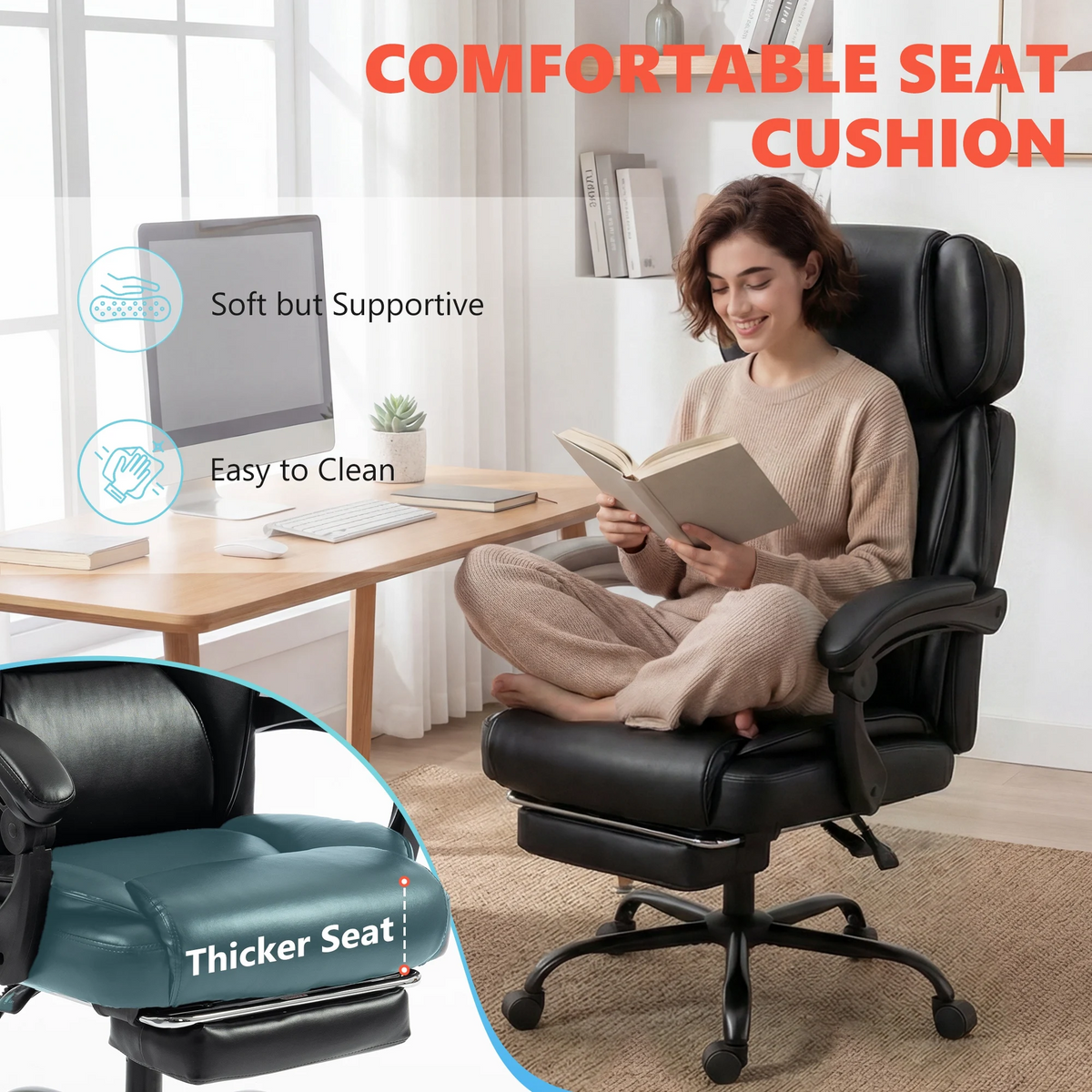 Premium Massage Office Chair with Heat & Footrest, Black