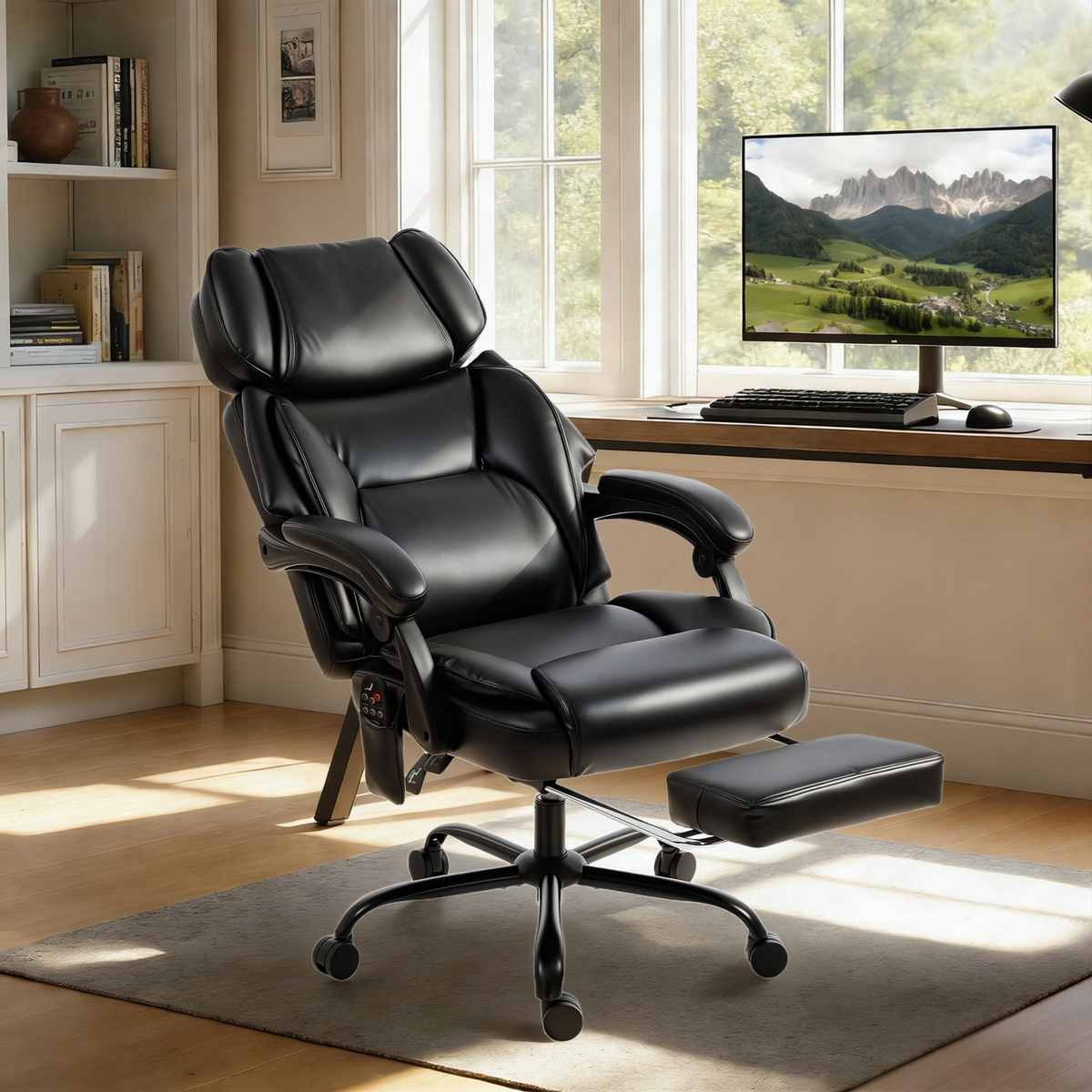 Premium Massage Office Chair with Heat & Footrest, Black