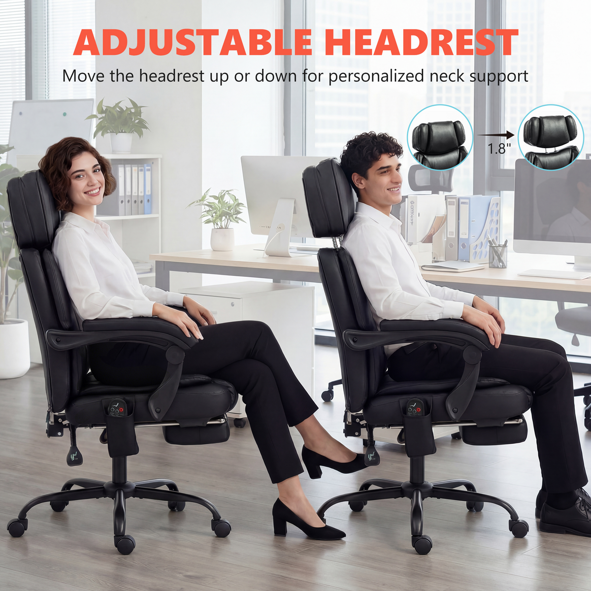 Premium Massage Office Chair with Heat & Footrest, Black