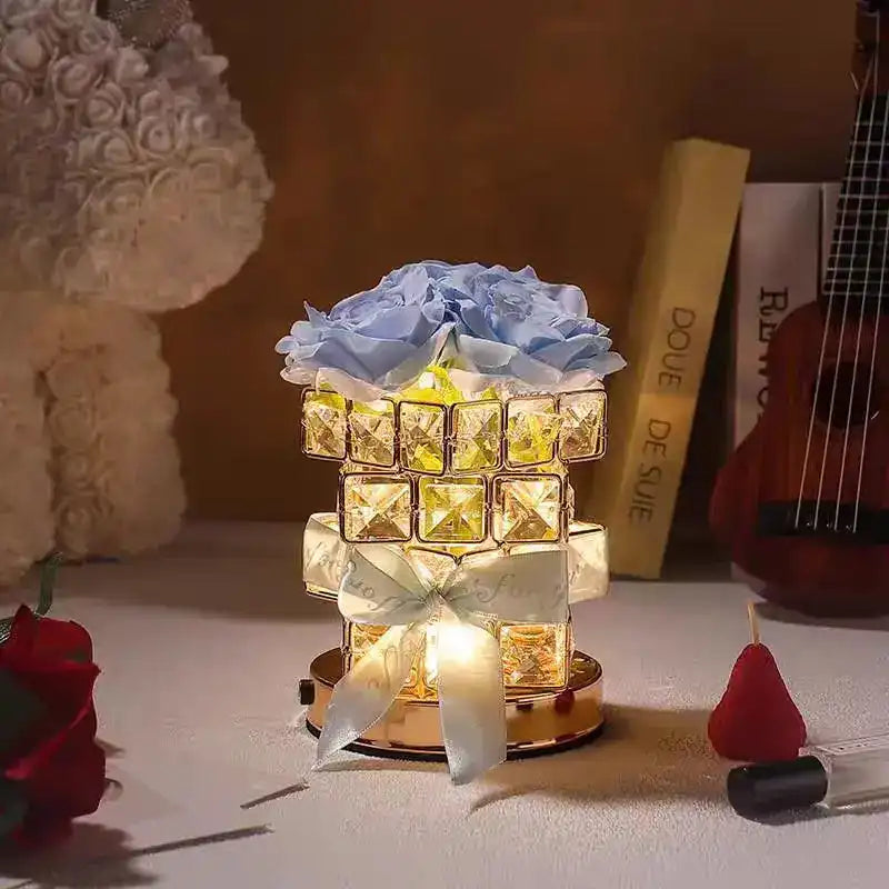 Rosenwürfel Kristall-LED-Atmosphärentischleuchte – Ewige Rosen-Nachtlicht-Geschenk