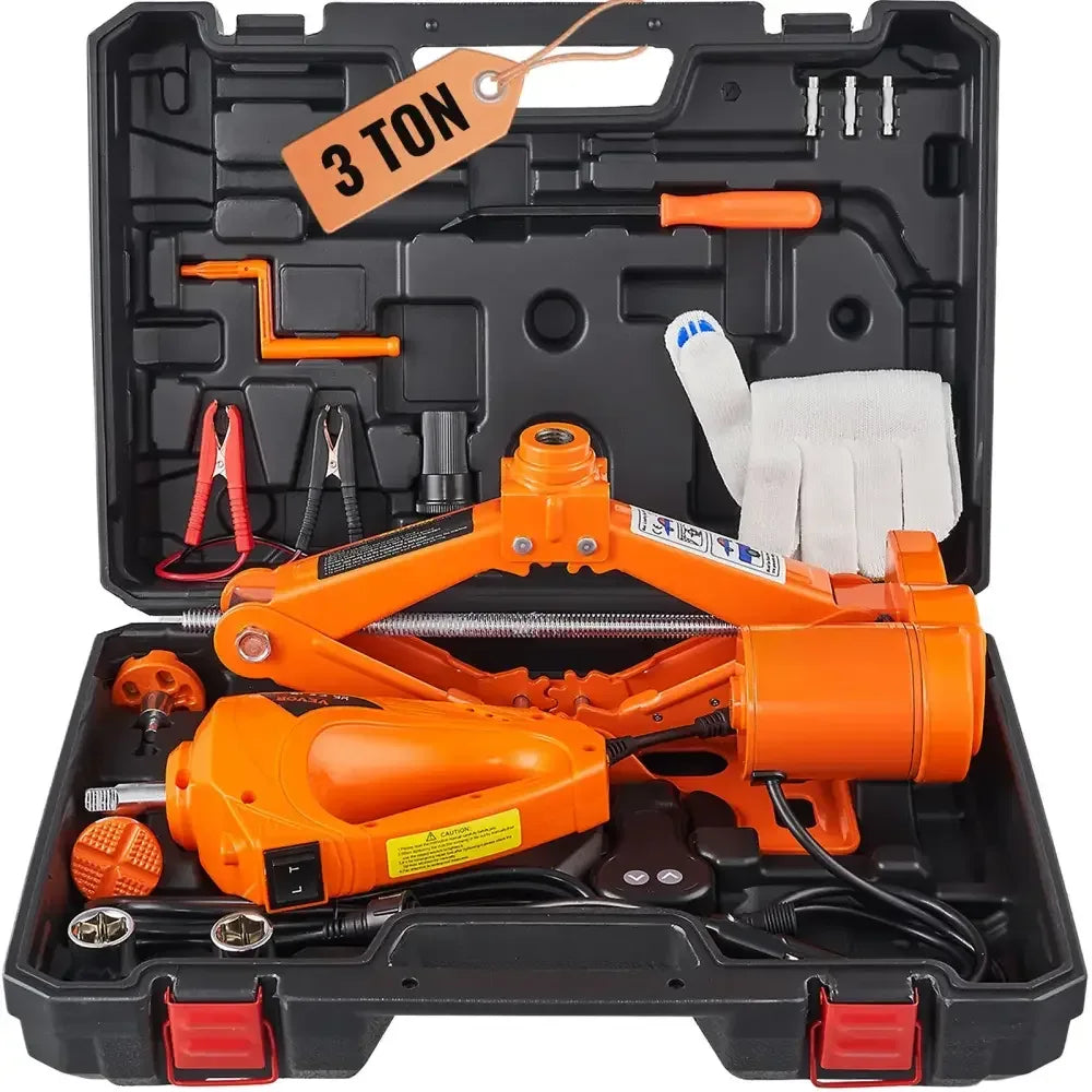 Electric Car Jack Kit 3T Scissor Jack with 12V Impact Wrench and Carrying Case - 3T Jack NO Wrench
