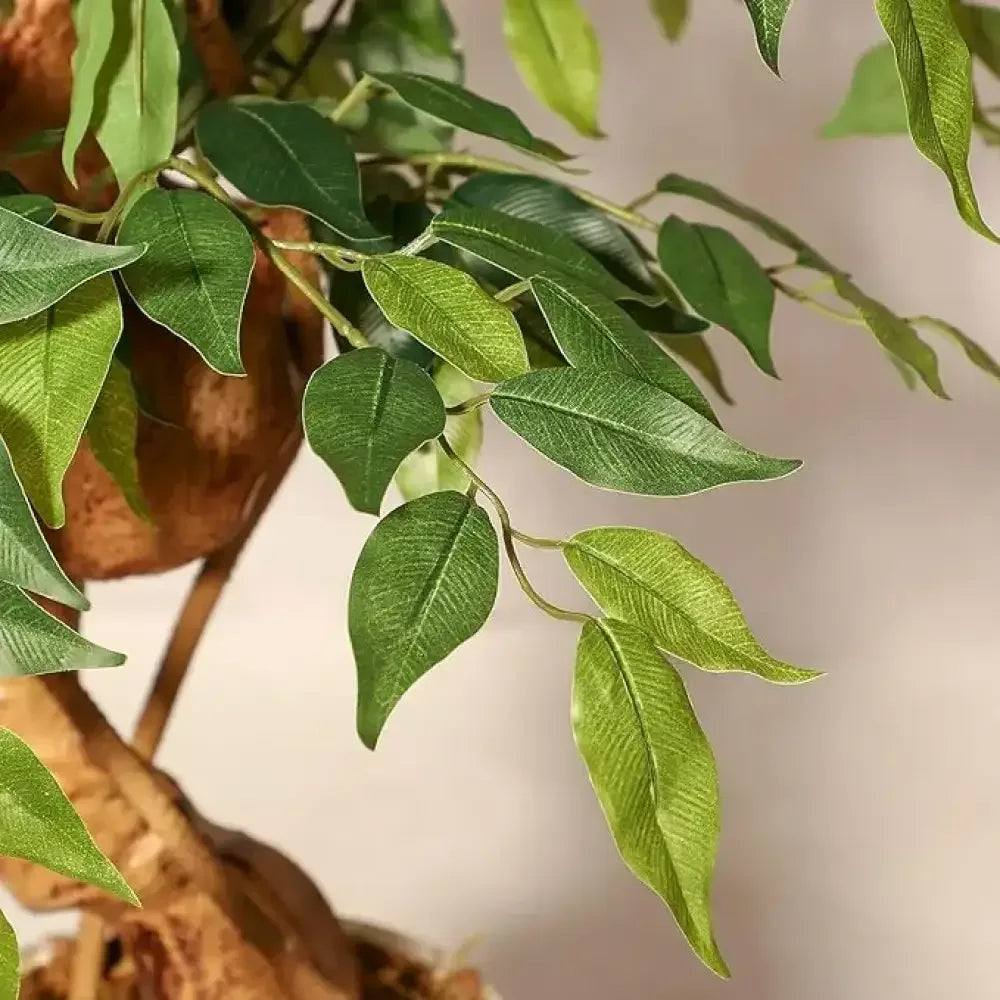 Ficus Artificial Tree w/ Curved Trunk & Vines | Silk Leaves, White Pot for Home/Office Decor - 4 FT
