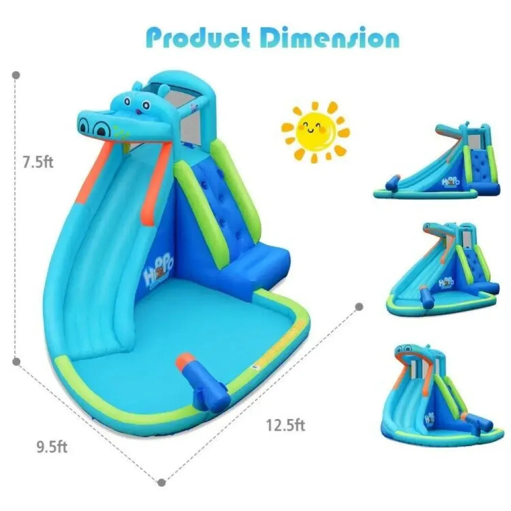 Fun Hippo Inflatable Water Slide Kids Blow Up Bouncy House Pool Slide -