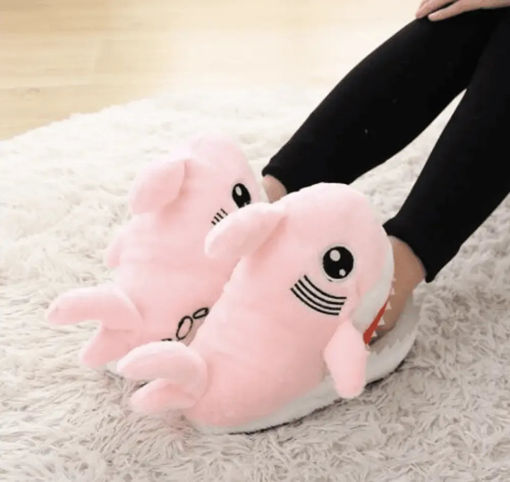 Fuzzy Shark Slippers - Pink / 5.5