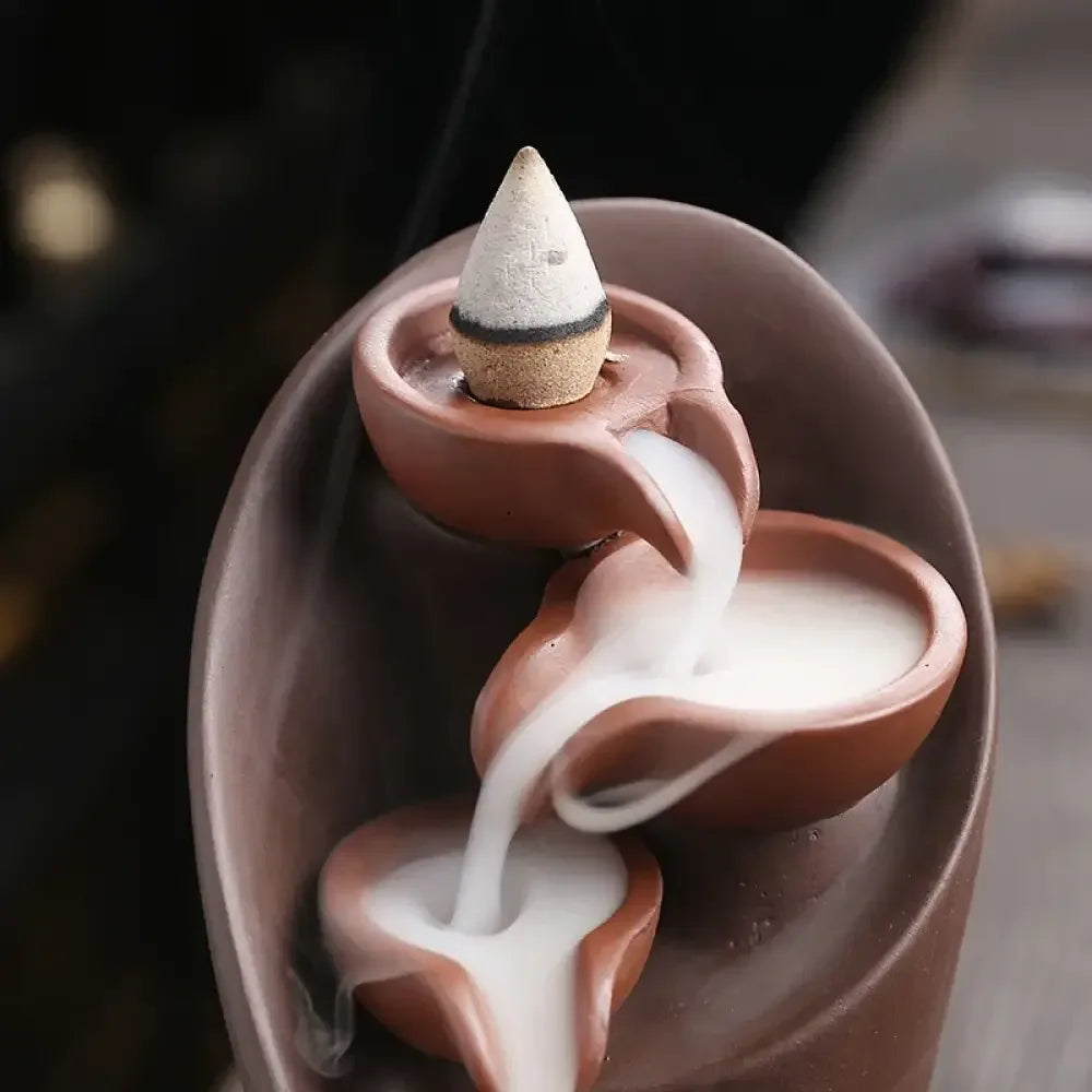 Handmade Torch Waterfall Incense Burner Ceramic Backflow Censer Home Decor - Blue